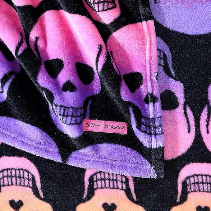 Betsey Johnson - Throw, Ultra-Soft Plush Blanket, Ideal for Couch, Bed, or Lounges (Skull Ombre Black, 50" x 70")