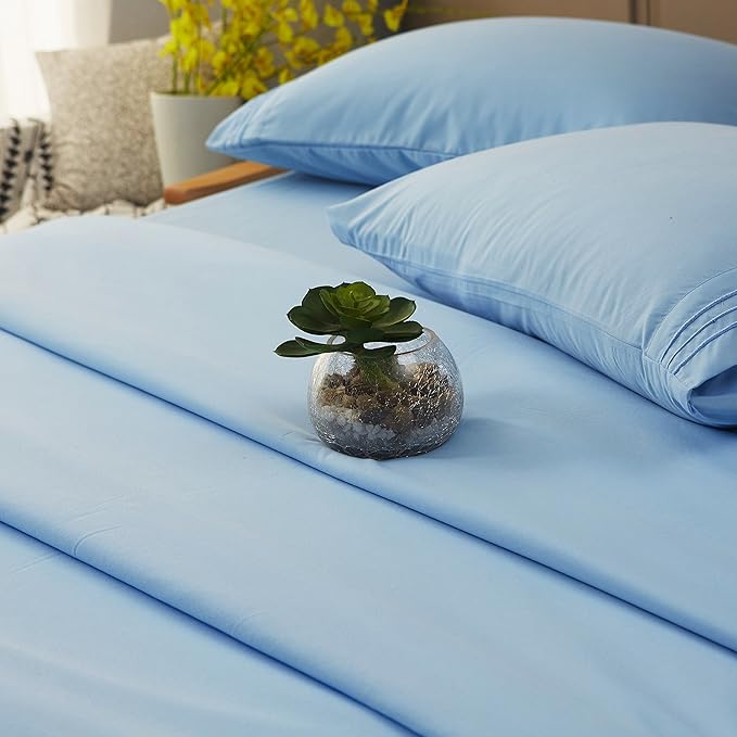 SONORO KATE Bed Sheet Set Super Soft Microfiber 1800 Thread Count Luxury Egyptian Sheets 18-Inch Deep Pocket Wrinkle and Hypoallergenic-4 Piece(Full Lake Blue)