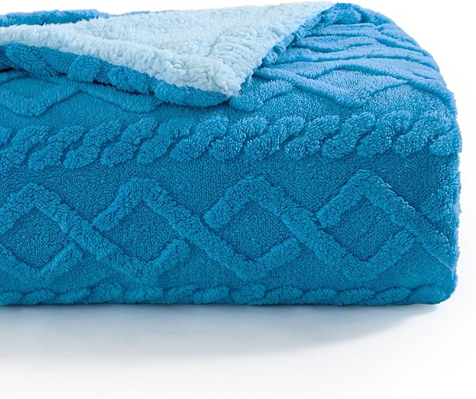 Bedsure Sherpa Fleece Blanket Twin Size for Bed - Fuzzy Soft Cozy Cable Throw for Couch, Thick Warm Blankets for Winter, Horizon Blue, 60x80 Inches