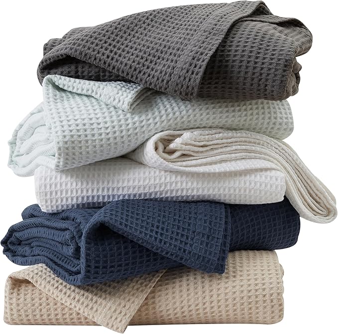 100% Cotton Blanket for King Size Bed - White Waffle Weave Lightweight Summer Bed Blanket - 102x90in Prewashed Breathable, Woven, Layering Blanket (King, White)