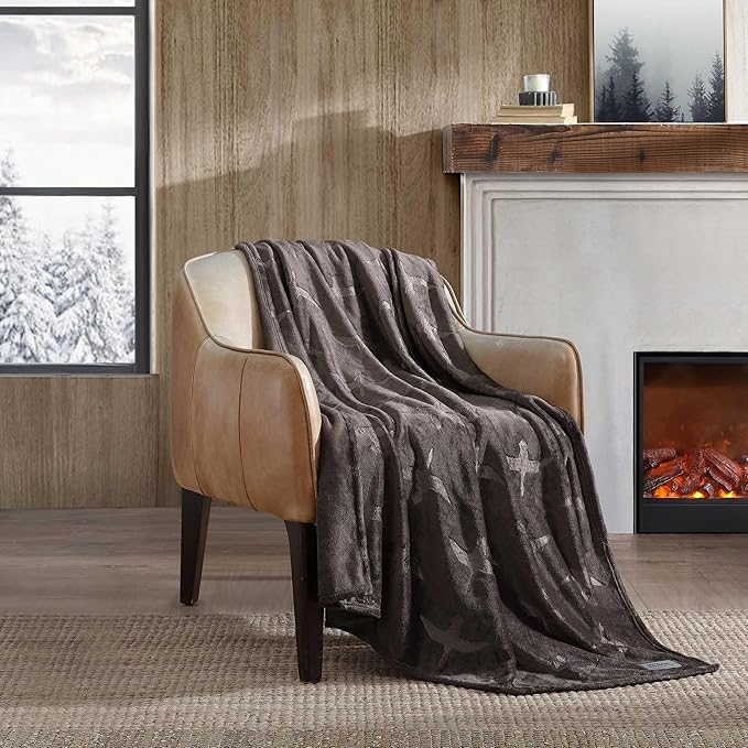 Eddie Bauer - Throw Blanket, Embossed Ultra Soft Plush Bedding, Home Decor for All Seasons, Oeko-Tex Certified (Geese Dark Brown, 50" x 70")