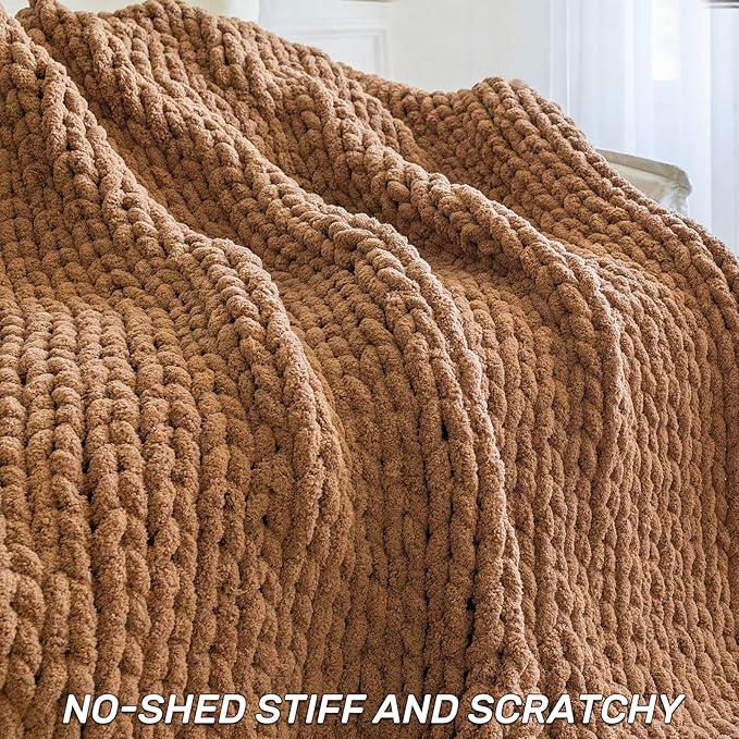 Chunky Knit Blanket - Luxury Soft Cozy Queen Size(50 * 60) Throw Blanket,100% Woven Blanket Rope Knot Throw Blanket for Couch, Sofa, Home Decor, Gift - Machine Washable(Brown)