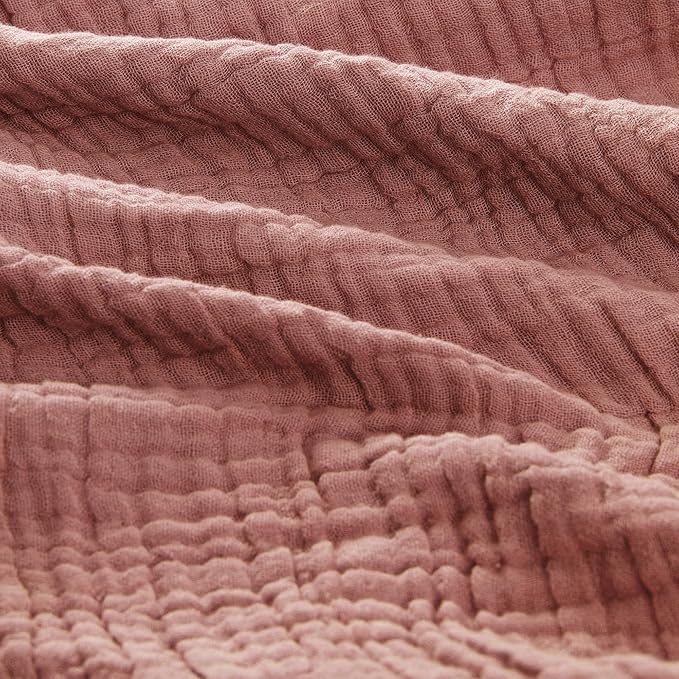 Carriediosa 100% Cotton Muslin Throw Blanket 90" X 90" Queen Size,4-Layers Summer Gauze Throws for Bed Couch,Soft Lightweight Breathable Linen Blankets Bedspread for Adults All Season,Mauve