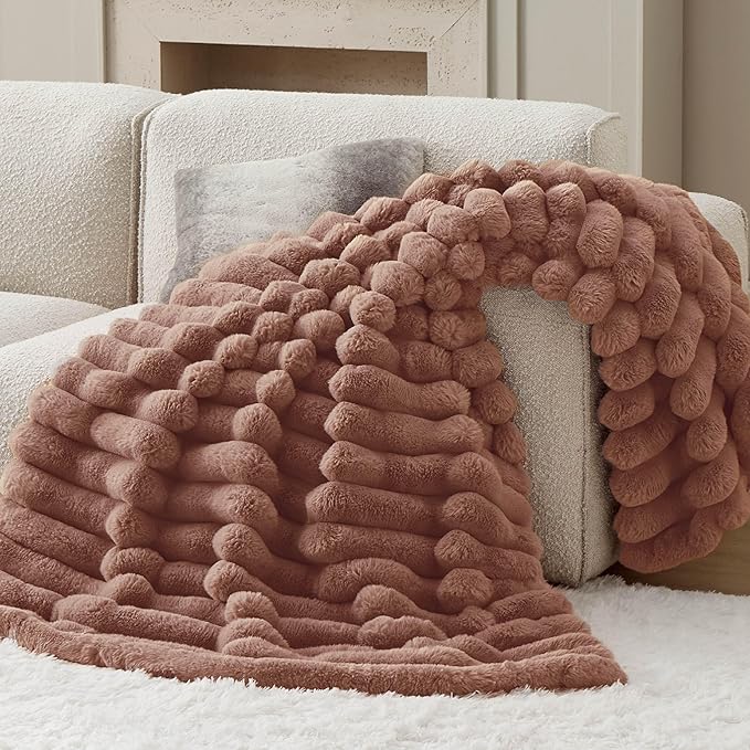 Bedsure Faux Fur Blanket - Soft & Fluffy, Fuzzy, Cozy, Plush Throw Blanket for Couch, Sofa and Bed, Thick and Warm, Christmas Decor Gifts for Women, Dark Brown, 50x70 inches