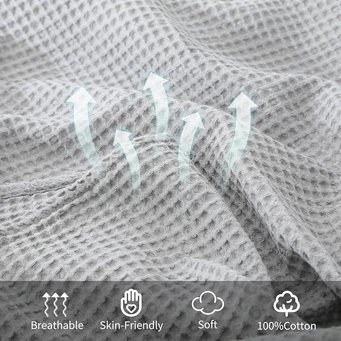 100% Cotton Waffle Blanket (Light Grey - King Size - 104 * 90''), Pre-Washed and Anti-Shrinkage Soft Lightweight Bed & Couch Blanket, 380 GSM Waffle Weave Throw Blanket for All Seasons