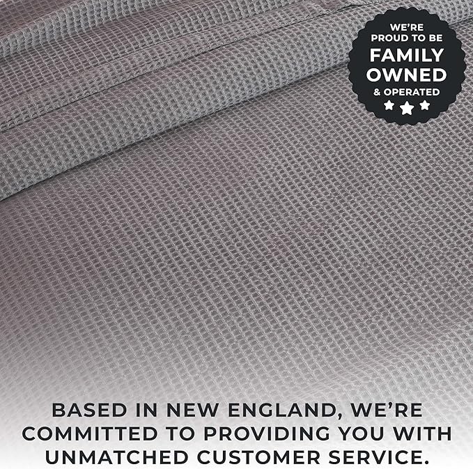 100% Cotton Waffle Weave Lightweight Summer Bed Blanket - Full Queen Size - 90x90in Prewashed Breathable, Woven, Layering Blanket (Dark Grey)