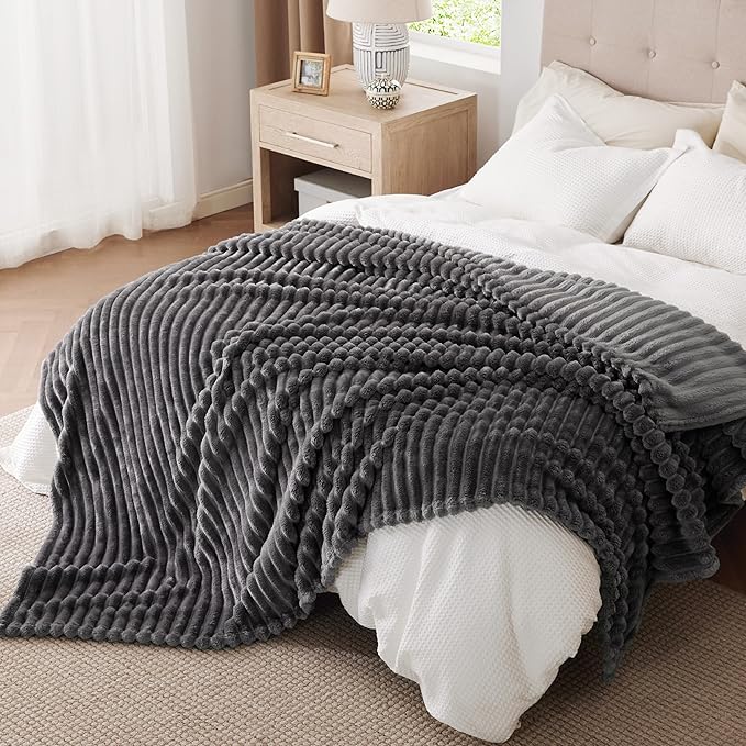 Bedsure Grey Fleece Queen Blanket for Couch - GentleSoft Cozy Soft Blankets for Women, Cute Small Throws for Girls, 90x90 Inches