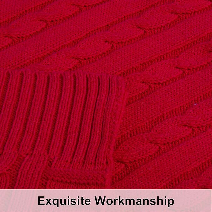 NTBAY 100% Pure Cotton Oversize (60x80) Cable Knit Throw Blanket, Super Soft Warm Knitted Throw Blanket for Bed, Sofa, Chair, Couch - Extra Cozy, Machine Washable, Comfortable Home Decor, Red