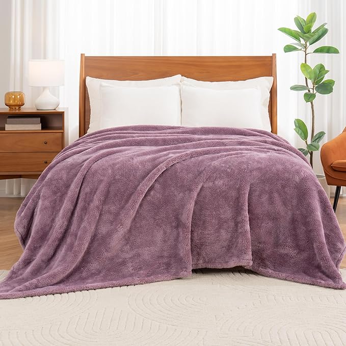 Berkshire Blanket Classic Extra-Fluffy™ Plush Blanket, Twin Size Bed Blanket, Soft Fuzzy Fluffy Long Hair Blanket for Couch Sofa Bed, Plum Smoke, 60x92 Inches