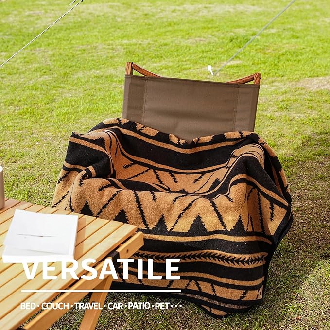 ACUSHLA Merino Wool Camp Blanket - Soft Warm Thick Washable Large Outdoor Camping Travel Throw Blanket All Weather, Sierra Khaki 79" x63"