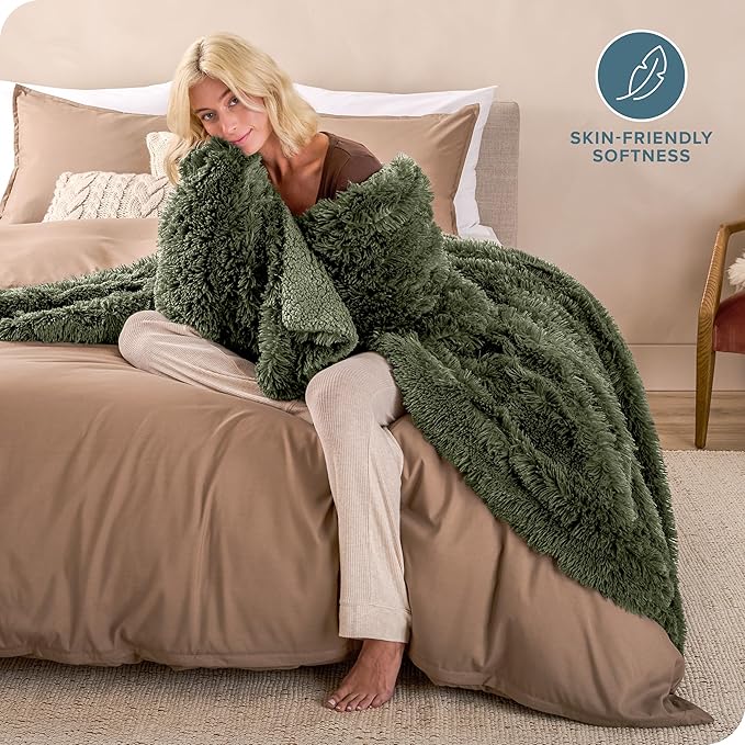 Bare Home Shaggy Faux Fur Sherpa Blanket - Super Soft, Fuzzy, Fluffy - Reversible Cozy Warm Blanket for Couch, Sofa, Chair, Bed - Luxury Home Decor (Throw/Travel, Cypress)