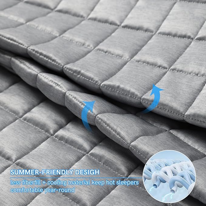 YnM Cooling Weighted Blanket for Adults, 25lbs Heavy Bed Throw Comforter with 100% PE Fabric, Ideal for Hot Sleepers or Summer Days(60x80 Inches for Queen/King Bed, 25 Pounds, Grey)