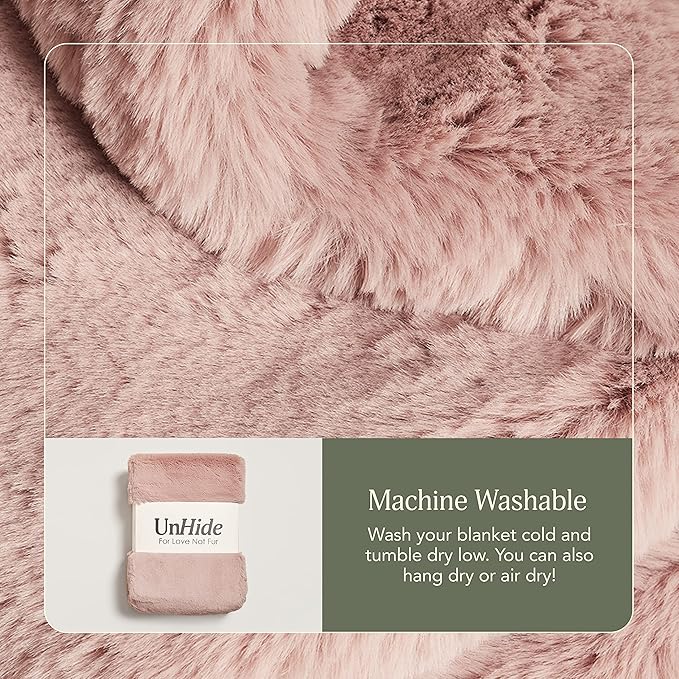 UnHide Marshmallow - Faux Fur Blanket - Heavy Weight, Extra Soft Blanket - Made from Recycled Materials - Machine Washable - Medium (60" x 80") - Rosy Baby