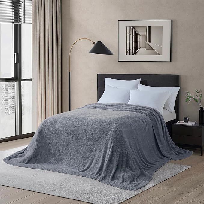 Oversized King Knit Blanket for Couch - Super Soft Extra Large Throw Blankets for Bed, Fluffy Fuzzy Plush Lightweight Cozy Blanket,Dark Grey,120" x 120"