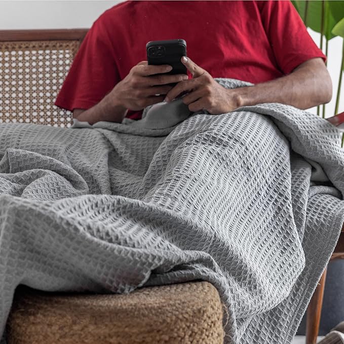 100% Cotton Salt Earth Throw Blanket, Twin, 68"x92" Waffle Throws For Home, Bedrooms, Outdoor Couch, Cozy Couch, Modern Bed Room Decor Blankets, Lightweight, All Season Western Blanket (Scottish Grey)