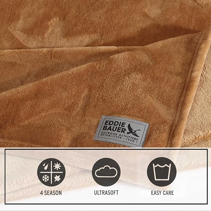 Eddie Bauer - Throw Blanket, Embossed Ultra Soft Plush Bedding, Home Decor for All Seasons, Oeko-Tex Certified (Geese Brown, 50" x 70")