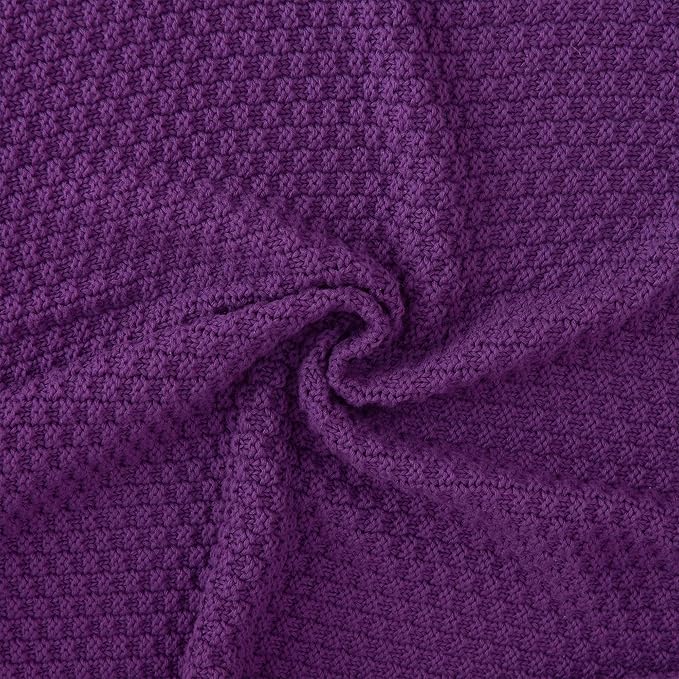 Longhui bedding Purple Knitted Throw Blanket for Couch, Soft, Cozy Machine Washable 100% Cotton Sofa Knit Blankets, Heavy 3.0lb Weight, 51 x 63 Inches, Purple Color.