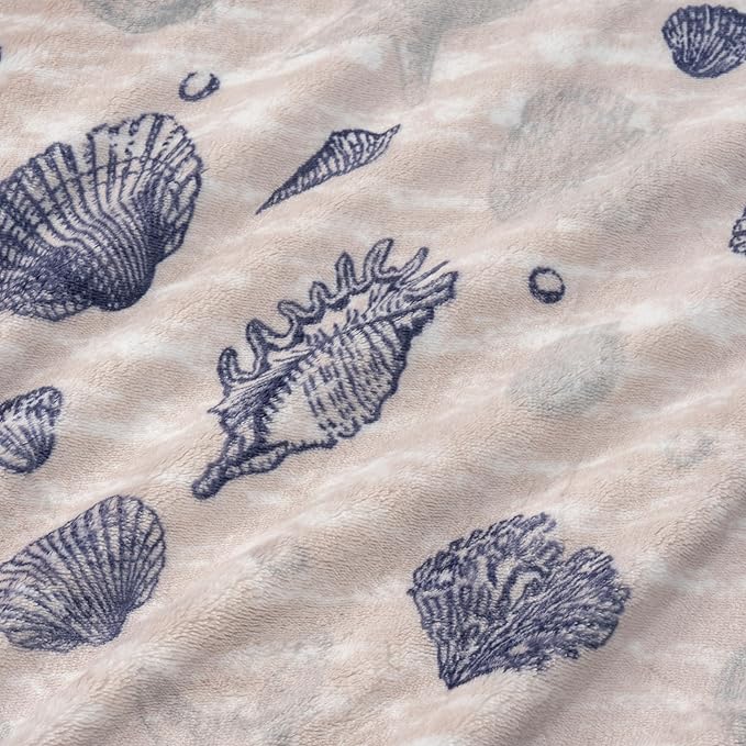 Berkshire Blanket-Classic Heavyweight Soft Printed VelvetLoft® Plush Throw Blanket, Cozy and Fuzzy, Classic Shells Navy, 50in x 70in