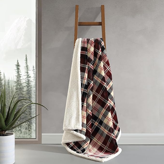 Eddie Bauer - Blanket, Super Soft Reversible Sherpa & Brushed Fleece Bedding, Throw Blankets for Couch, Ideal for Lounging (Trailhead Plaid Red)