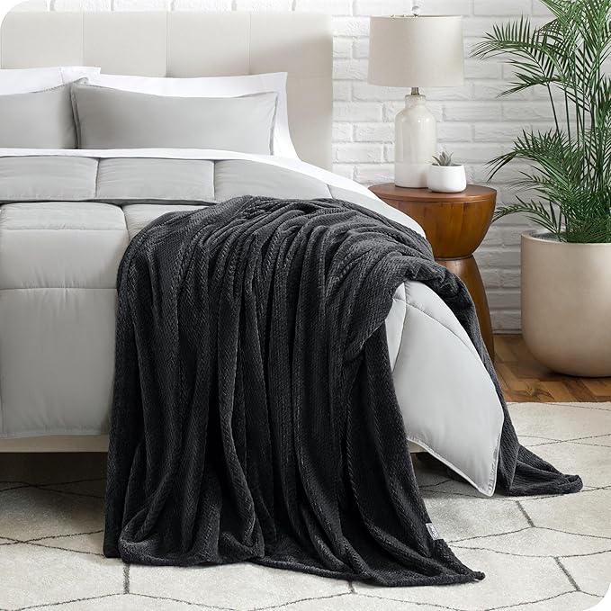 Bare Home Textured Fleece Microplush Blanket - King- Lightweight Throw for Bed, Sofa, Couch, Camping, and Travel - Ultra Soft Warm Blanket (King, Chevron Black)