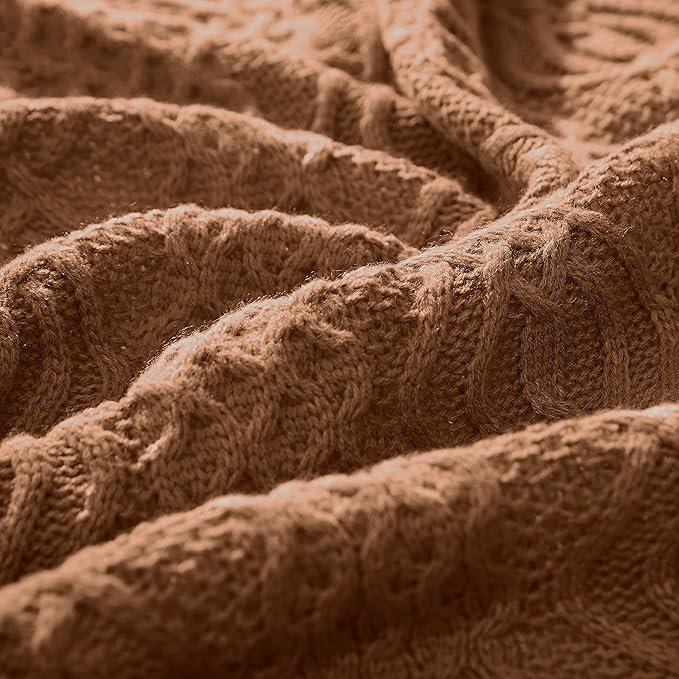 Aormenzy Brown Cable Knit Throw Blanket, Soft & Warm Knitted Blanket Throw for Couch Bed Sofa Living Room, 50 x 60 inch