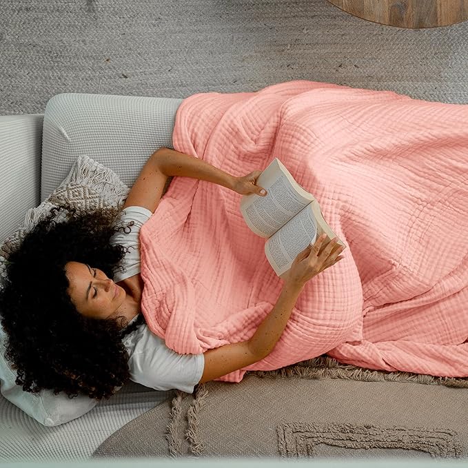 Comfy Cubs Muslin Blanket for Adults Twin 90" x 66" - 6 Layer Soft, Breathable & Lightweight Muslin Adult Blanket - Machine Washable & Designed in The US Bedding for All Seasons - Lace Pink