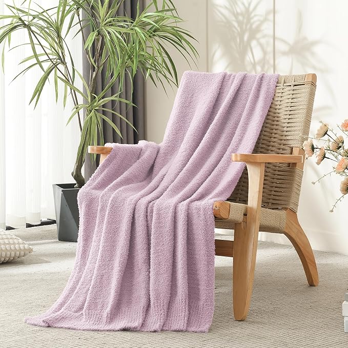JOOJA Super Soft Throw Blanket - Queen Size, Comfy Cozy Fuzzy Plush Fleece Blanket for Bed, Couch, Sofa - Lightweight, 90 x 90 Inches, Lilac