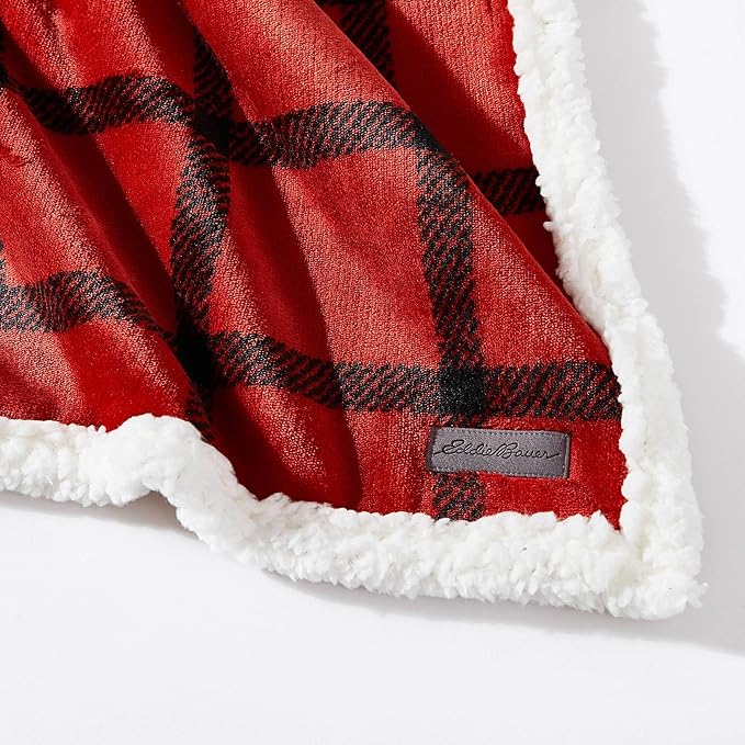 Eddie Bauer - Throw Blanket, Super Soft Reversible Sherpa Fleece Bedding, Ideal Christmas & White Elephant Gifts, Cozy Plaid Throw Blankets for Couch (Bunkhouse Plaid Red, Throw)