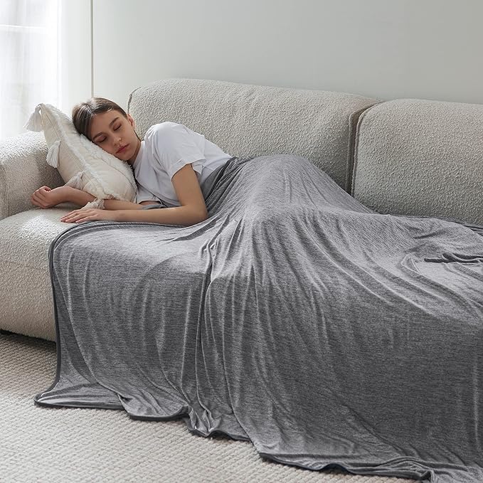 Bedsure Cooling Blanket for Hot Sleepers - Summer Cold Throw Blanket for Bed, Ice Cooling Lightweight Bedding Gifts, Cool Thin Arc-Chill Comfort Cold Throws with Rayon Derived from Bamboo, 50x70