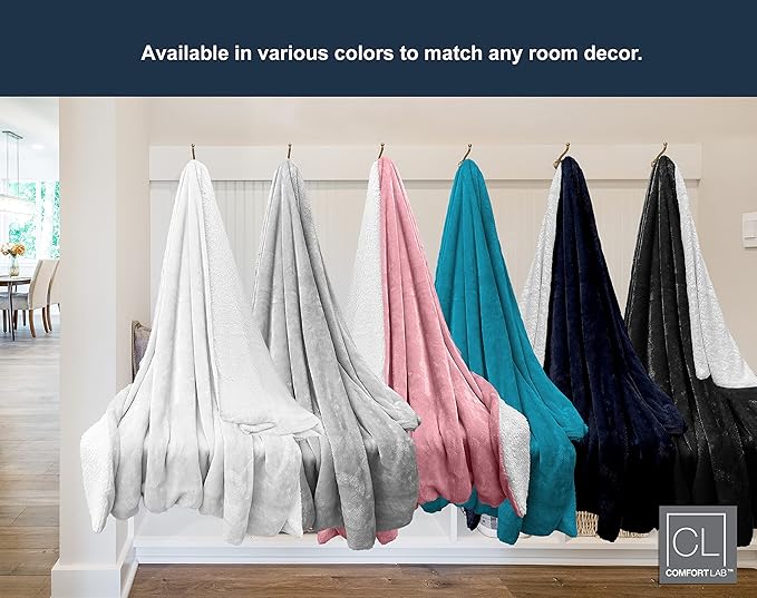 Comfort Lab Reversible Flannel Sherpa Blanket - Elegant Fluffy Bed Blankets for Bedroom and Home Decor - Anti Pilling Non Shedding Cozy & Warm Fleece Cover - Twin/Twin XL (66" x 90") - Navy