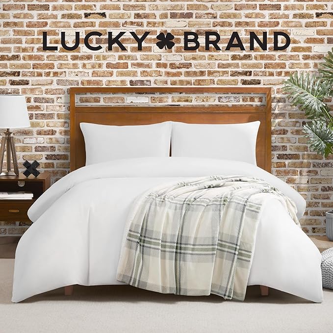 Lucky Brand Sherpa Plaid Grey/Olive 50"X70" Cozy Plush Blanket - Premium Microfiber Throw for Luxurious Comfort and Style