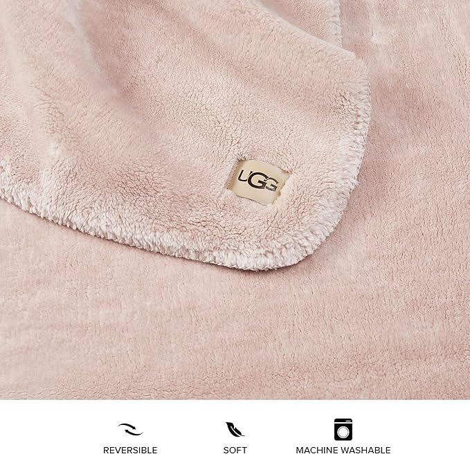 UGG Whitecap Plush Throw Blanket Fleece Lightweight Soft Cozy Throw for Couch Luxury Home Decor for Living Room Machine Washable Hypoallergenic Flannel Blankets, 50-inch x 70-inch, Light Pink Quartz