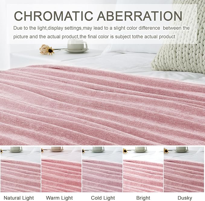 Chenille Throw Blanket for Couch 50"X 60", Soft Cozy Throws with Fringe Tassel for Bed Sofa Chair, Lightweight Knitted Decorative Farmhouse Boho Blankets for Gift, Dusty Pink