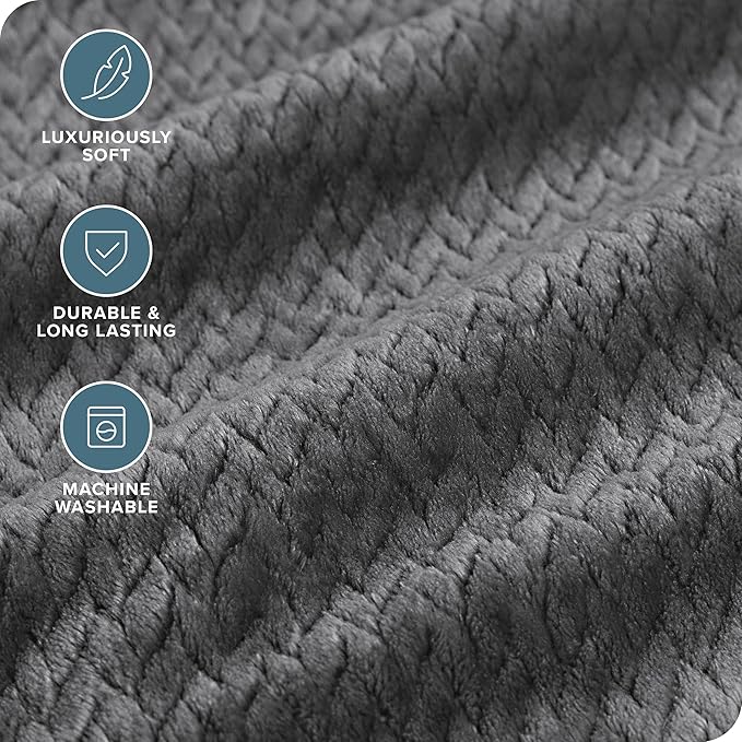 Bare Home Textured Fleece Microplush Blanket - King - Lightweight Throw for Bed, Sofa, Couch, Movie Night, Camping, and Travel - Ultra Soft Warm Blanket (King, Chevron Grey)