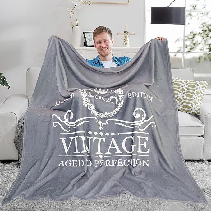 50th Birthday Gifts for Her Him, 50th Birthday Blanket for Women Men, Happy 50 Year Old 1975 Birthday Gift Throw Blanket Gray 50"X60", Gift for Turning 50 Birthday Woman Decorations