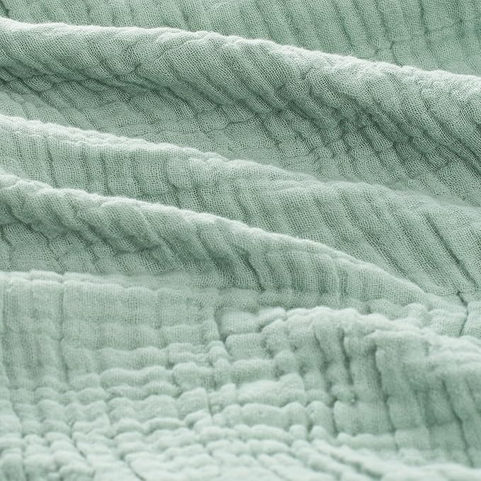 Carriediosa 100% Cotton Muslin Throw Blanket 66" X 90" Twin XL Size,4-Layers Summer Gauze Throws for Bed Couch,Soft Lightweight Breathable Linen Blankets Bedspread for Adults All Season,Sage Green