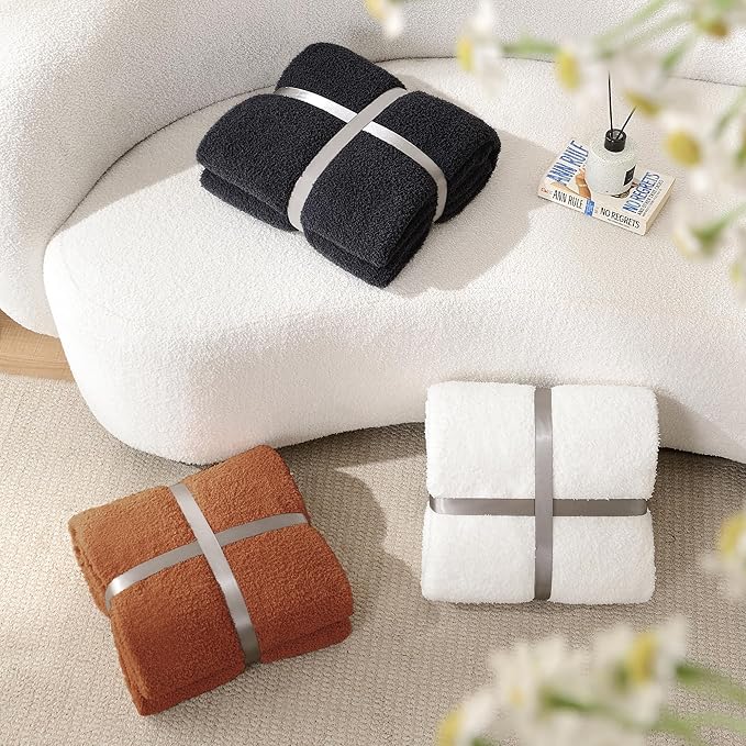 Knit Cozy Bed Blanket Plush Fuzzy Soft Blanket Queen Size Luxury Bed Blanket 90x90 Inches Rust
