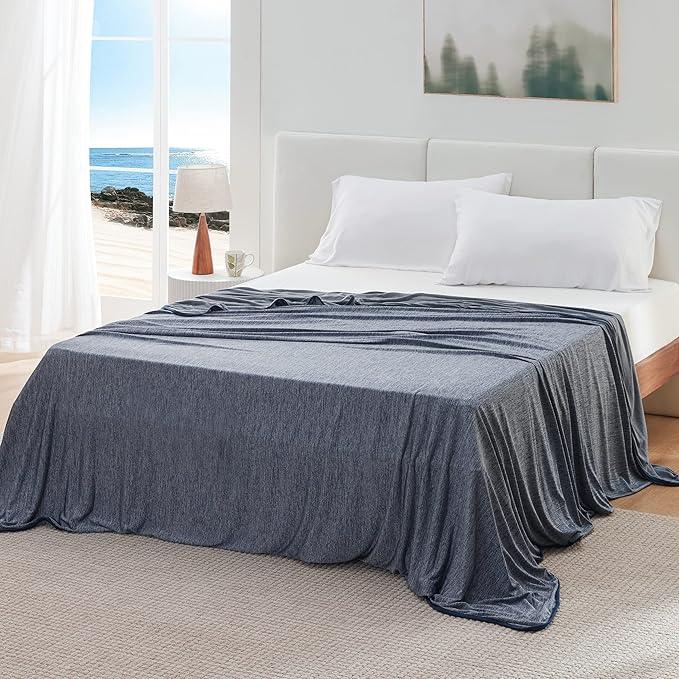 Bedsure Navy Blue Cooling Blanket for Hot Sleepers - Summer Cold Throw Blanket for Bed, Arc-Chill Lightweight Summer Bedding, Cool Thin Ice Cold Cooled Throws with Rayon Derived from Bamboo, 50x70