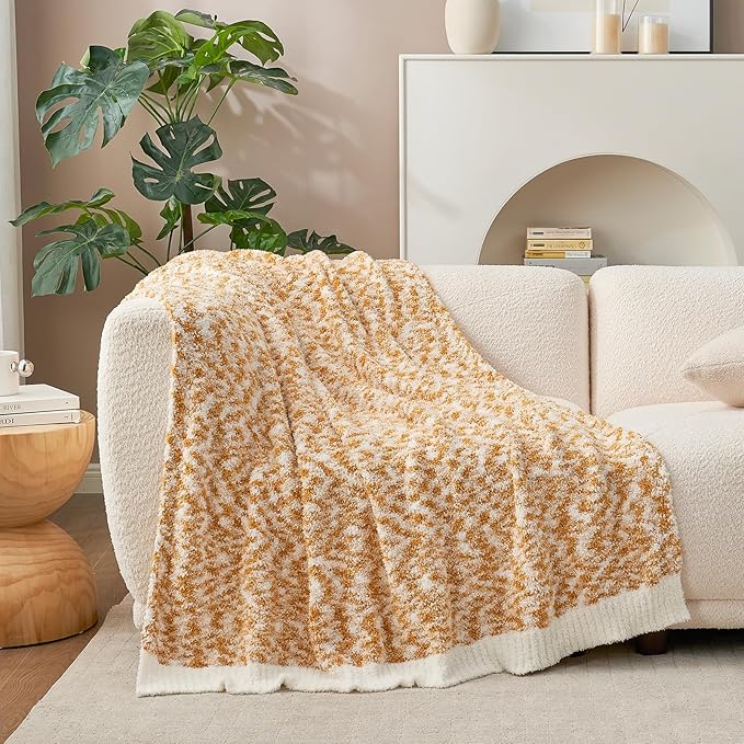 Snuggle Sac Orange Throw Blanket for Couch, Reversible Super Soft Warm Blankets Cozy Knit Fuzzy Plush Lightweight Throws for Sofa, Bed, Camping, Space Dye Orange, 50x60 inches