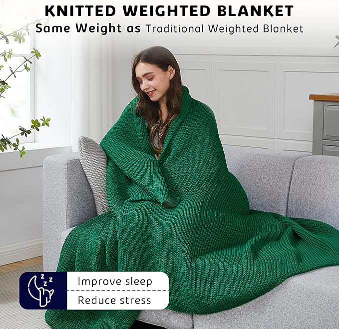 L'AGRATY Knitted Weighted Blanket - 60"x80" 15lbs Cooling Chunky Knit Heavy Blanket for Adults Braided Crochet Throw Thick Cable Yarn Knit Decorative No Beads Evenly Weighted Machine Washable