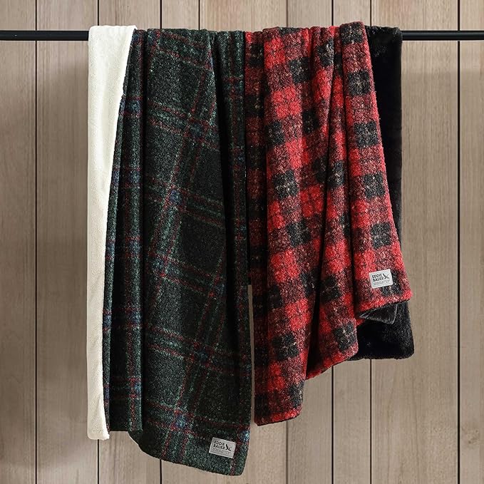 Eddie Bauer - Throw Blanket, Boucle Bedding with Faux Fur Reverse, Soft & Cozy Plaid Home Decor (Tarrytown Plaid Green, 50" x 70")