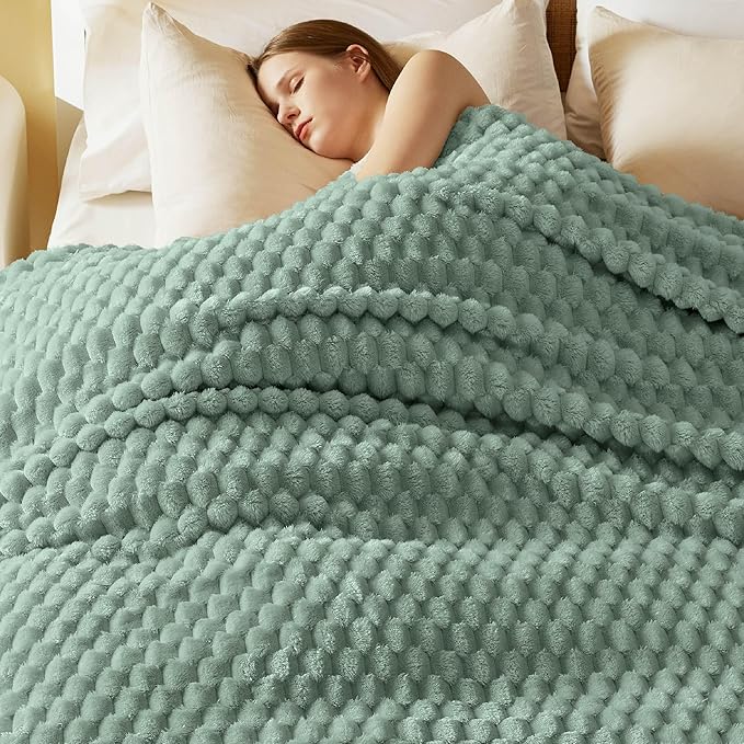 Bedsure Queen Blanket for Bed - Super Soft, Cozy Blankets for Women, Cute Fleece Gifts for Girls, Sage Green, 90x90 Inches