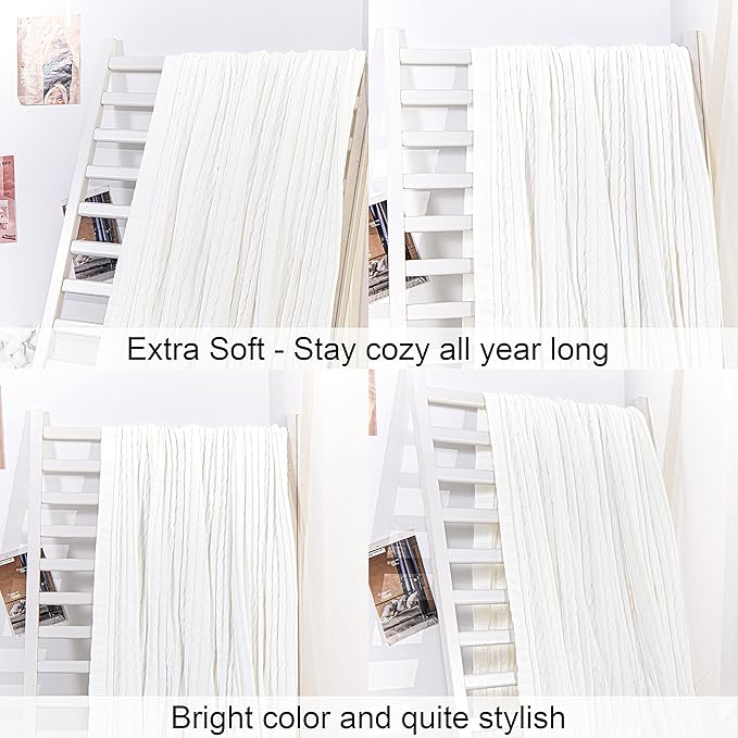 NTBAY 100% Pure Cotton Cable Knit Throw Blanket, Super Soft Warm 51x67 Knitted Throw Blanket for Couch, Sofa, Chair, Bed - Extra Cozy, Machine Washable, Comfortable Home Decor, White