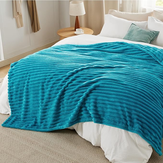 Bedsure Teal Fleece Blanket for Couch - GentleSoft Cozy Soft Blankets for Women, Cute Small Throws for Girls, 90x90 Inches