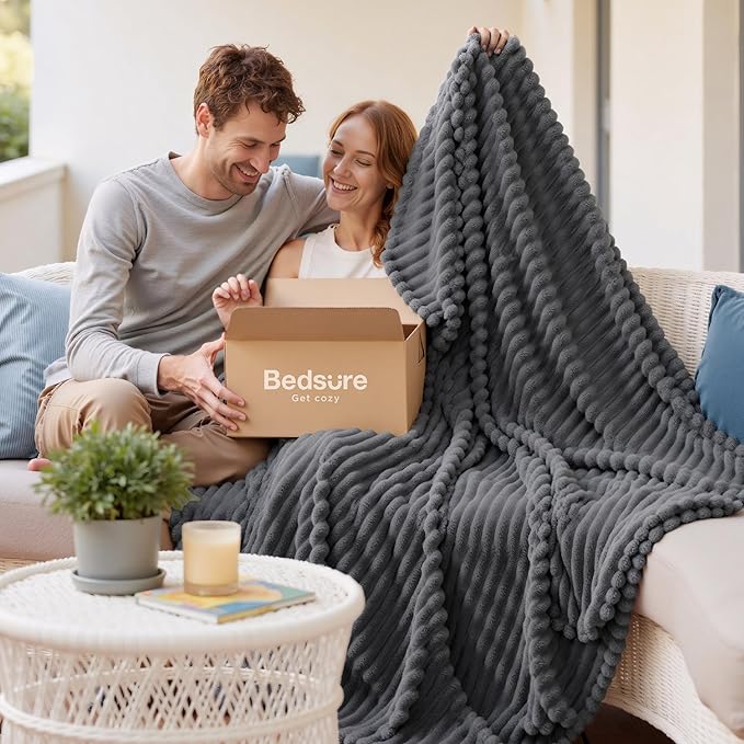 Bedsure GentleSoft Large Fleece Blanket for Bed - Cozy Soft Throw Blankets for Women, Cute Large Throws for Girls, Grey, 120x120 Inches