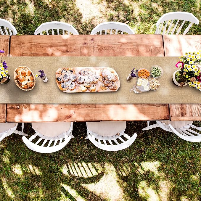12 Pack Burlap Table Runners Rustic Table Runner Jute Farmhouse Fabric Party Centerpieces for Country Vintage Wedding Banquet Decoration, 12 x 71 Inch