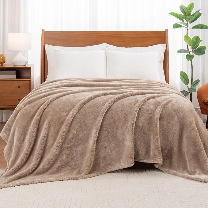 Berkshire Blanket Classic Extra-Fluffy Plush Blanket,Twin Size Bed Blanket,Soft Fuzzy Fluffy Long Hair Blanket for Couch Sofa Bed,Peanut,60x92 Inches, (E0554-TX-49U)