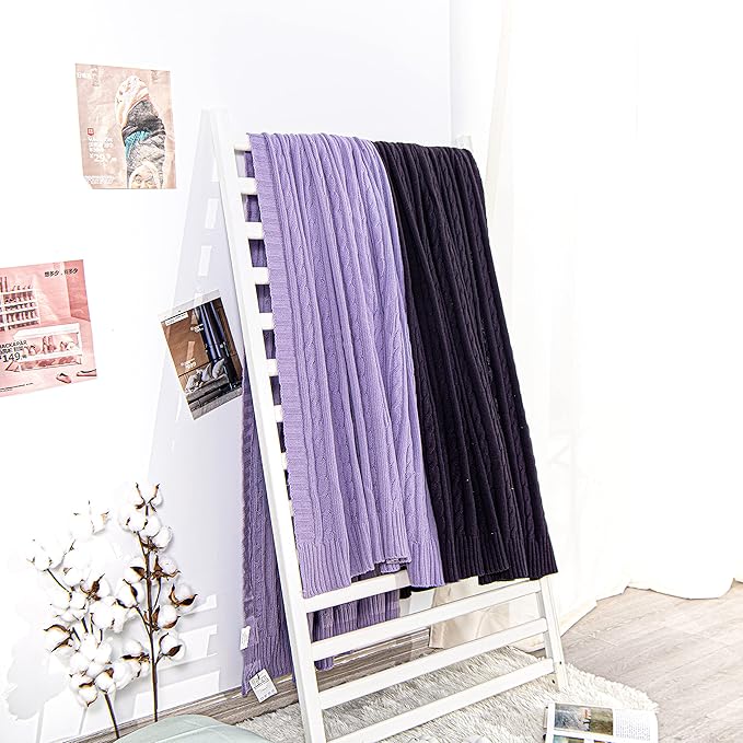 NTBAY 100% Pure Cotton Cable Knit Throw Blanket, Super Soft Warm 51x67 Knitted Throw Blanket for Couch, Sofa, Chair, Bed - Extra Cozy, Machine Washable, Comfortable Home Decor, Orchid