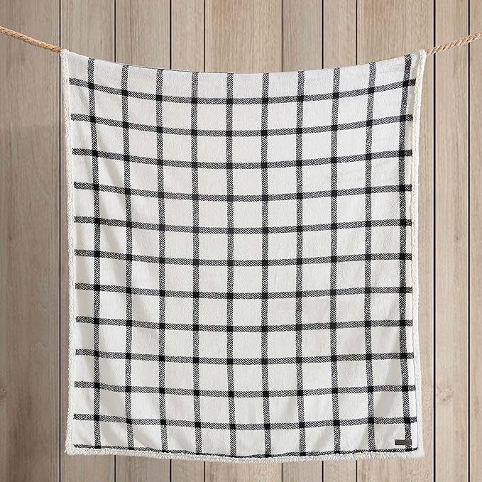 Eddie Bauer - Blanket, Super Soft Reversible Sherpa & Brushed Fleece Bedding, Throw Blankets for Couch, Ideal for Lounging (Bunkhouse Beige/Charcoal)