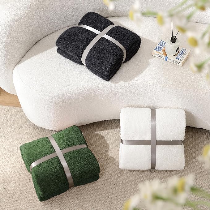 Knit Throw Blanket Super Soft Warm Blanket for Couch Lightweight Fluffy Blanket for Bed Sofa 50x60 Inches Dark Green